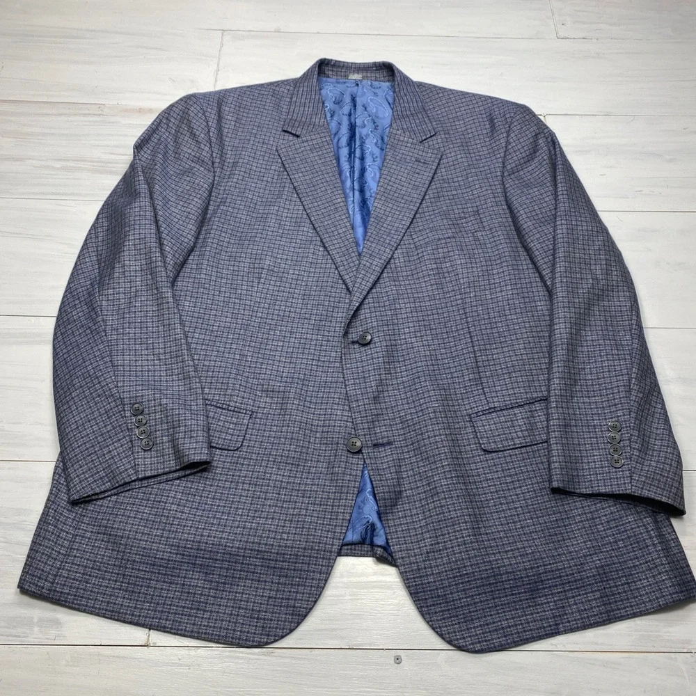 Oak Hill Sport Coat Mens 2XLT 50R 52R Blue Check Blazer Two Button Formal Work